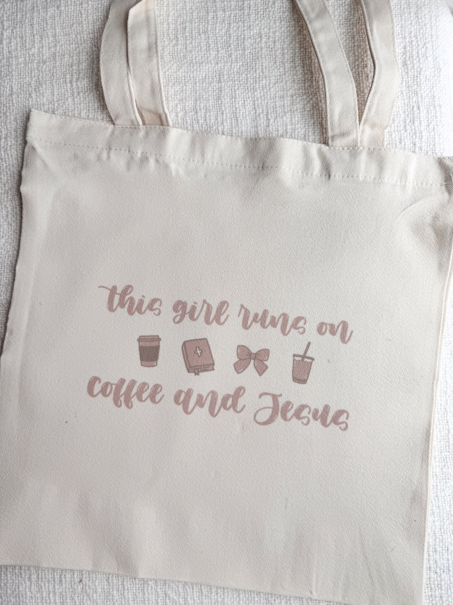 “This Girl Runs On Coffee and Jesus” Tote Bag