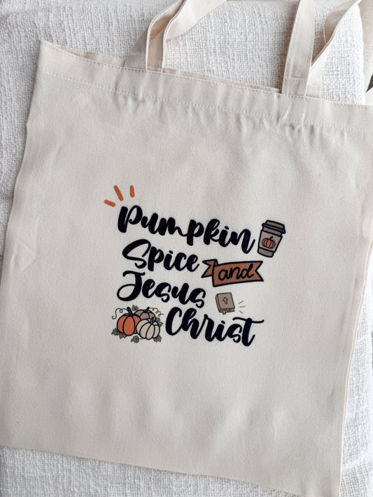 "Pumpkin Spice & Jesus Christ" Tote Bag